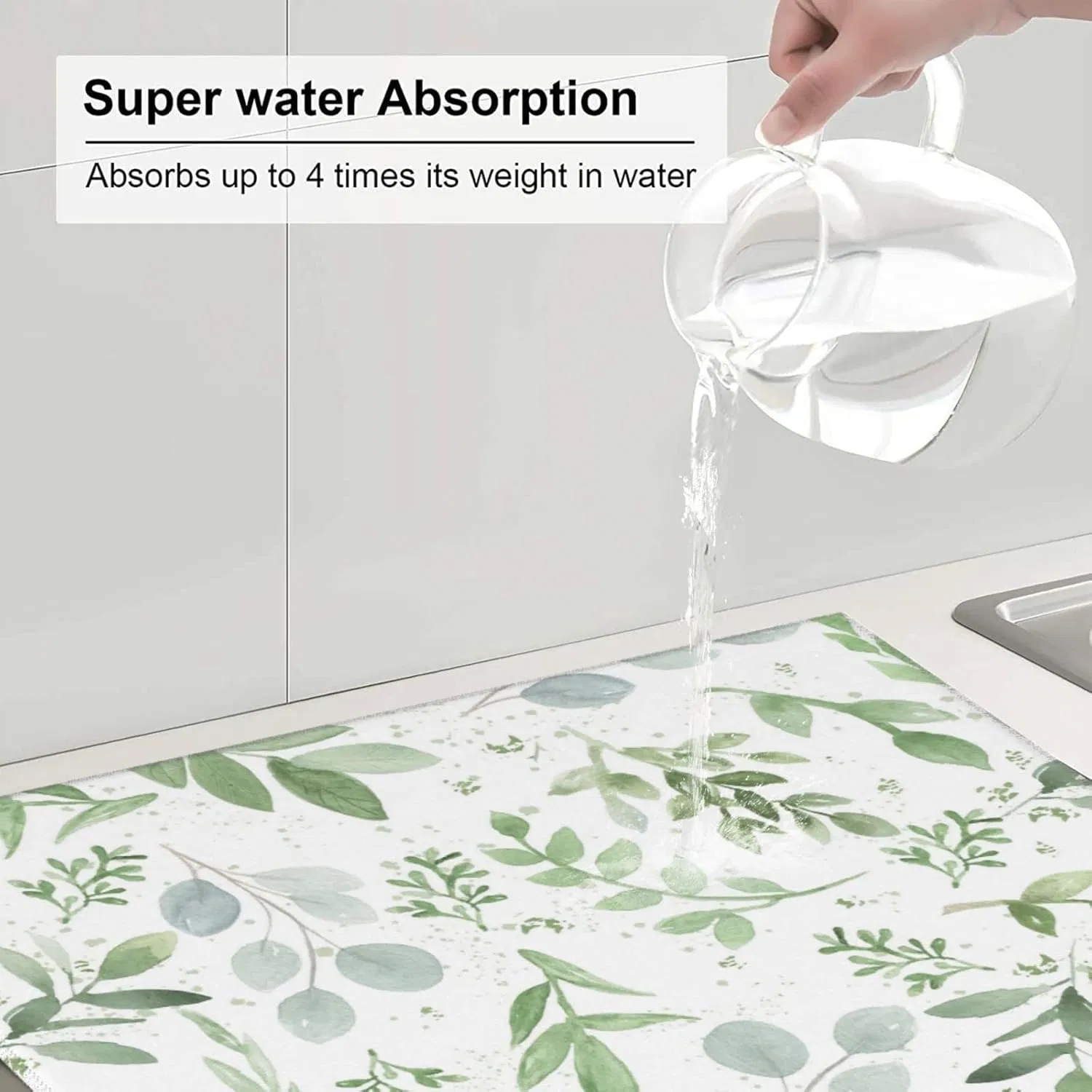 Dish Drying Mat for Kitchen Counter Microfiber Absorbent Dish Draining Reusable Washable