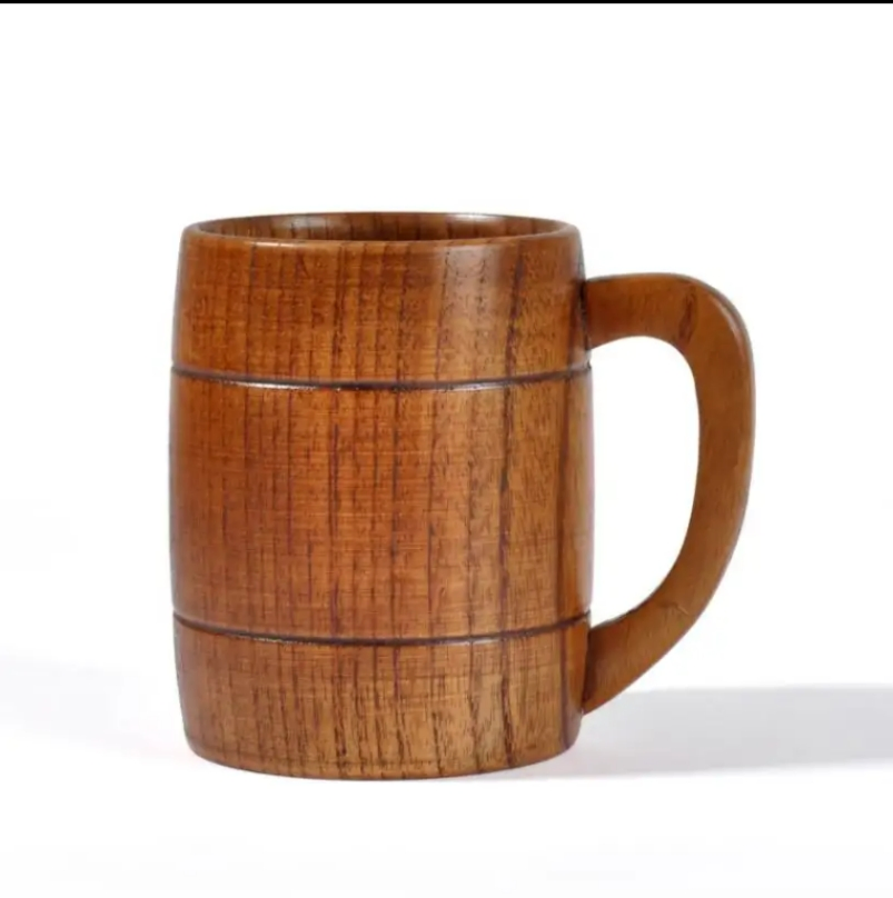 Чашка для кофе из цельного дерева с ручкой