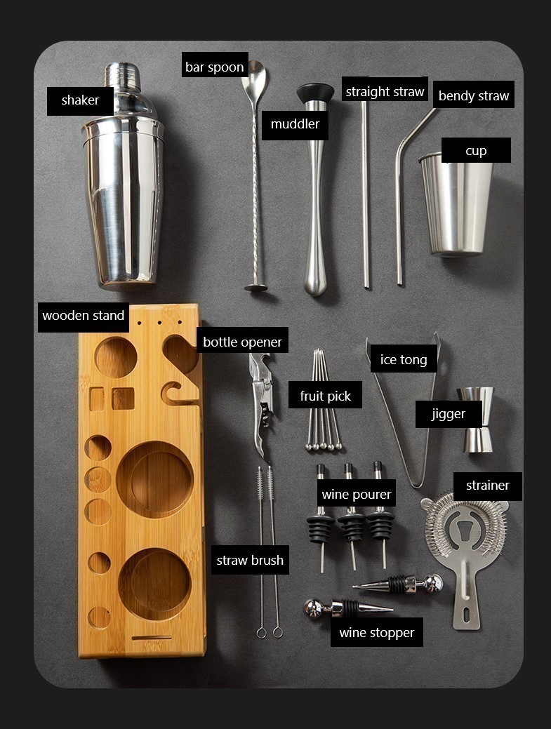 Барный набор из нержавеющей стали Silver Metal Bar Tools