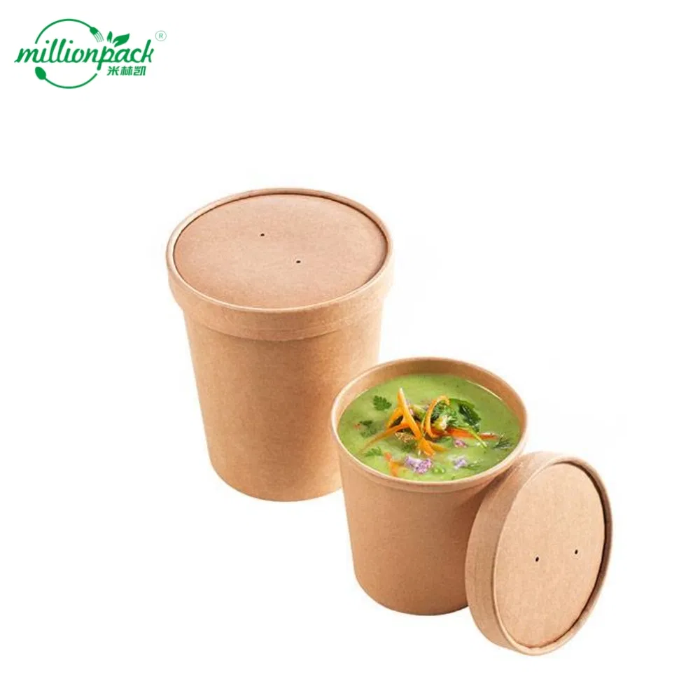 Custom Printed Kraft Paper Soup Bowl with Logo for Catering Business