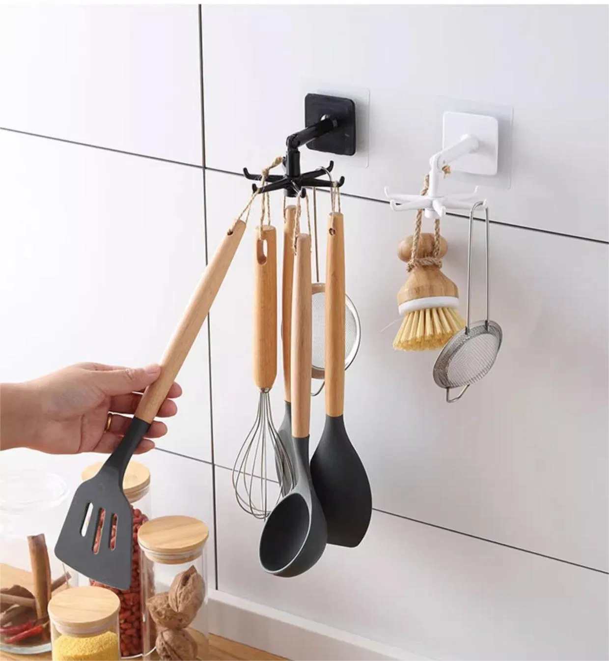 Organizing Miscellaneous Items Flexible Foldable No-Drill Wall-Mounted Rotating 6-Hook Hanger