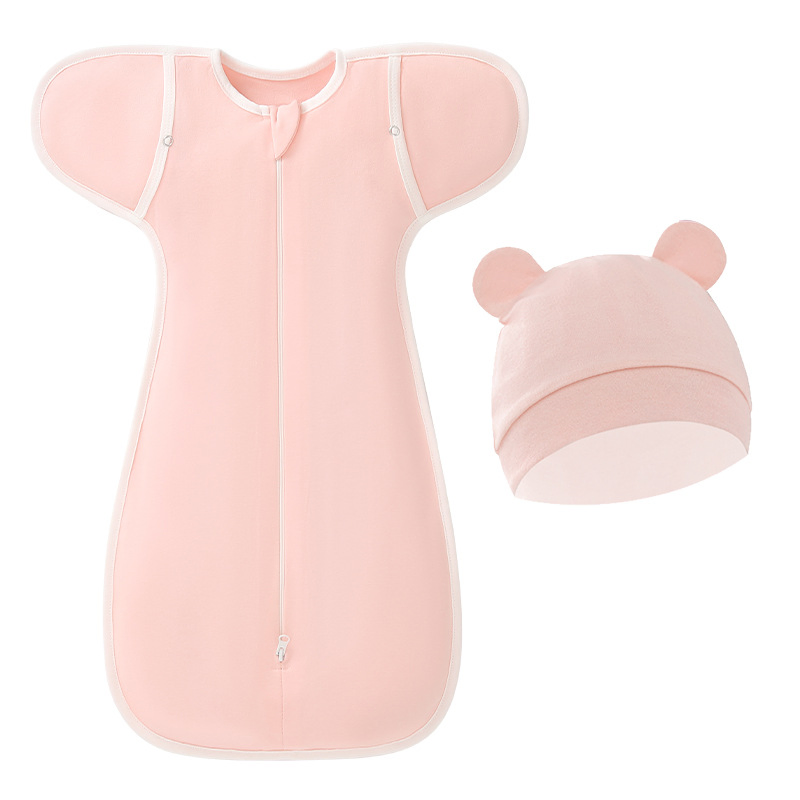 2.5tog Soft Cotton Baby Blanket Sleeping Bag Swaddle with Matching Hat Set