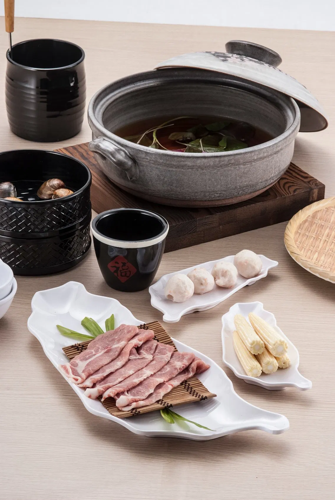 Black Matte Melamine Material Spoon Holder Chinese Hot Pot Restaurant Grilled Tong Large Spoon Ladle Serving Spoon Holder