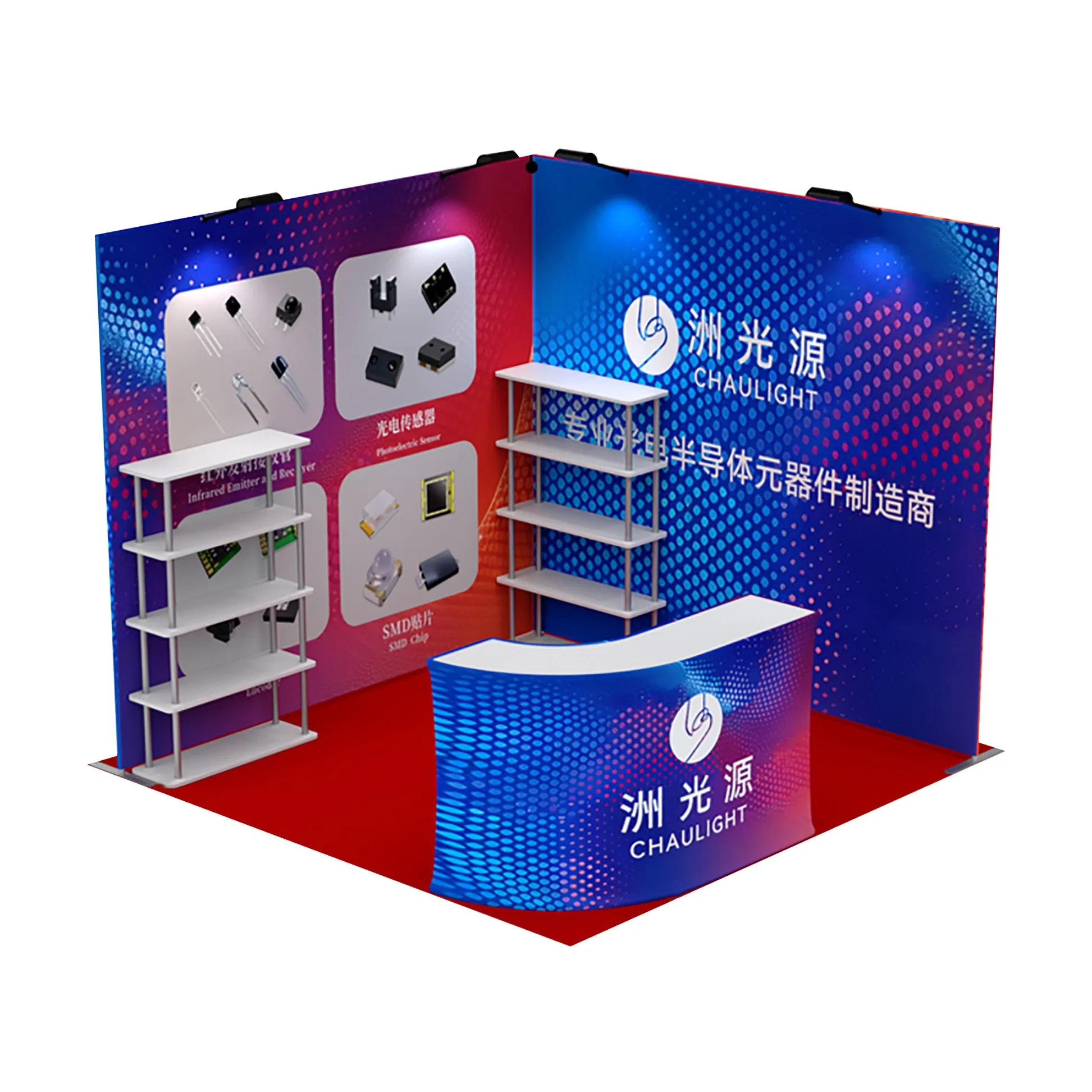 Trade Show Exhibition Booth System Fabric Backwall and Counter Displays Pop up Stand Table