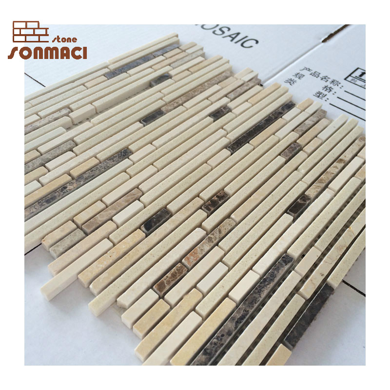 Hot Sale Nature Stone Beige Marble Mosaic Strip Tiles for Wall