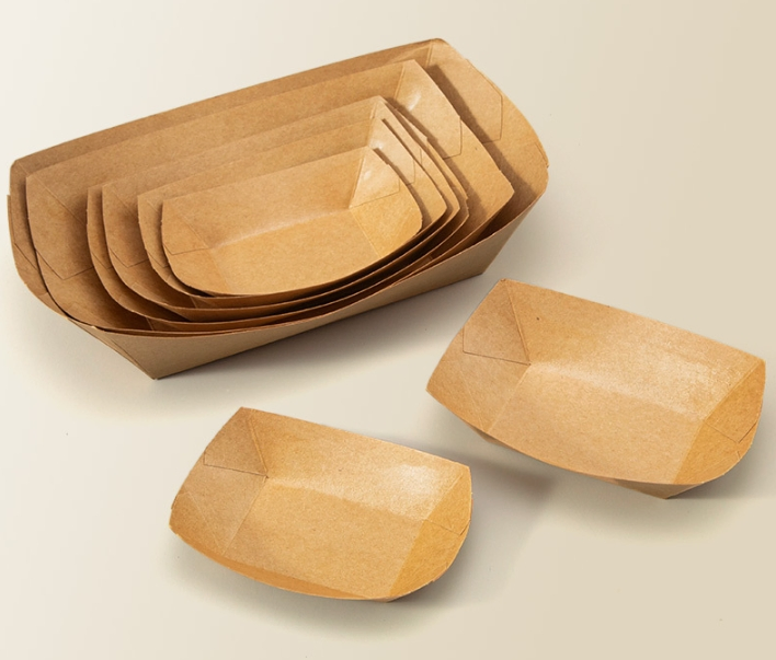 Disposable Kraft Paper Boat Trays Food-Grade Packaging for Fried Chicken Burger Fries and Snacks