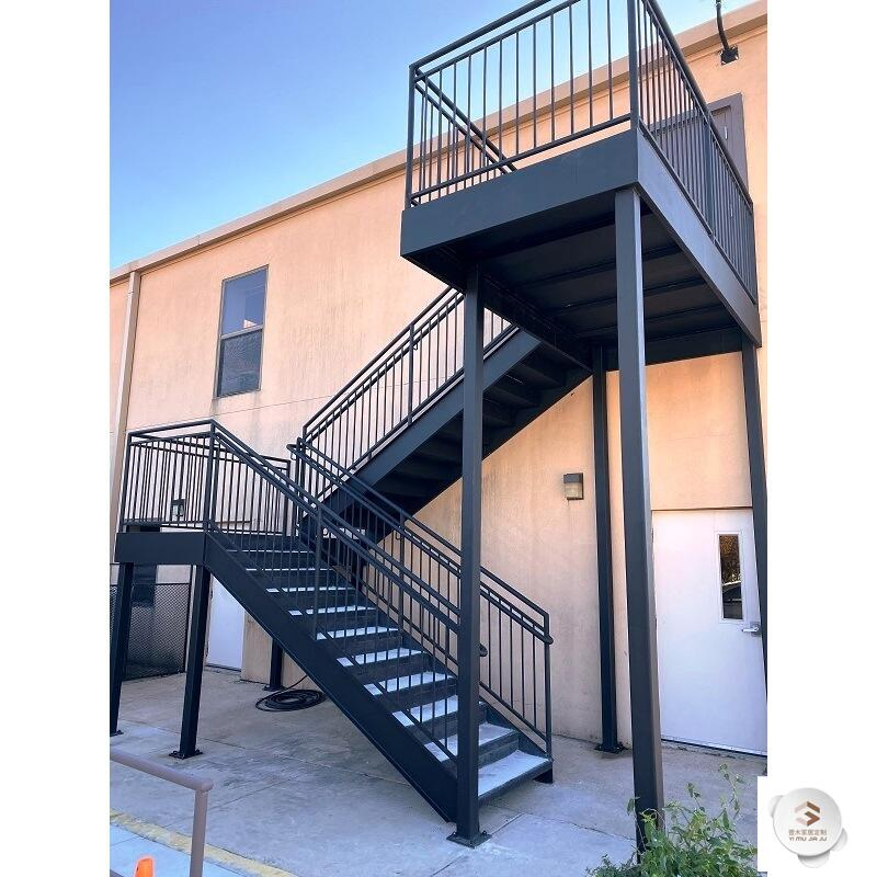 Exterior Prefabricated Iron Stairs Handrail Outdoor Metal Steel Stair Tread Staircase