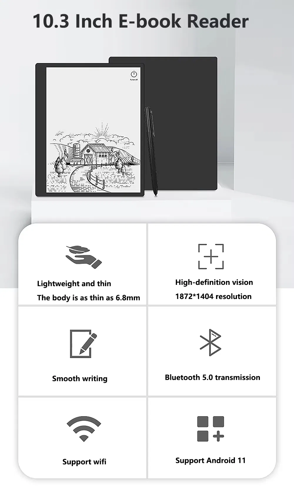 Black Color 10.3 Inch Android OS Digital Class Use E-Ink Ebook Reader