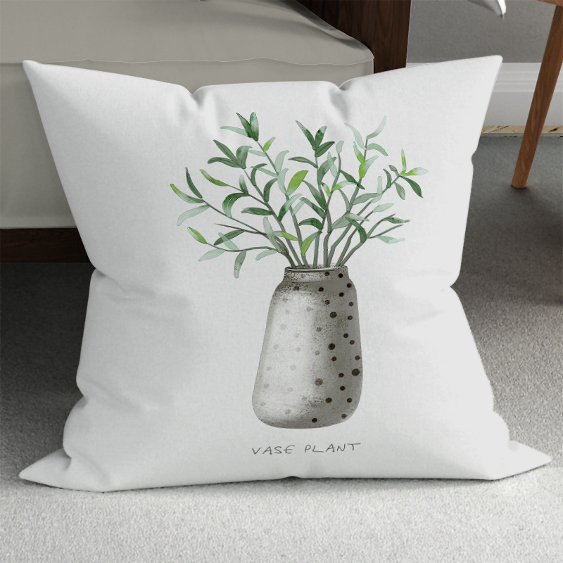 Hand-Painted Modern Flower Leaves Sofa Decoration Watercolor Plant Pillow Minimalist Room Cushion Cover Pillowcase