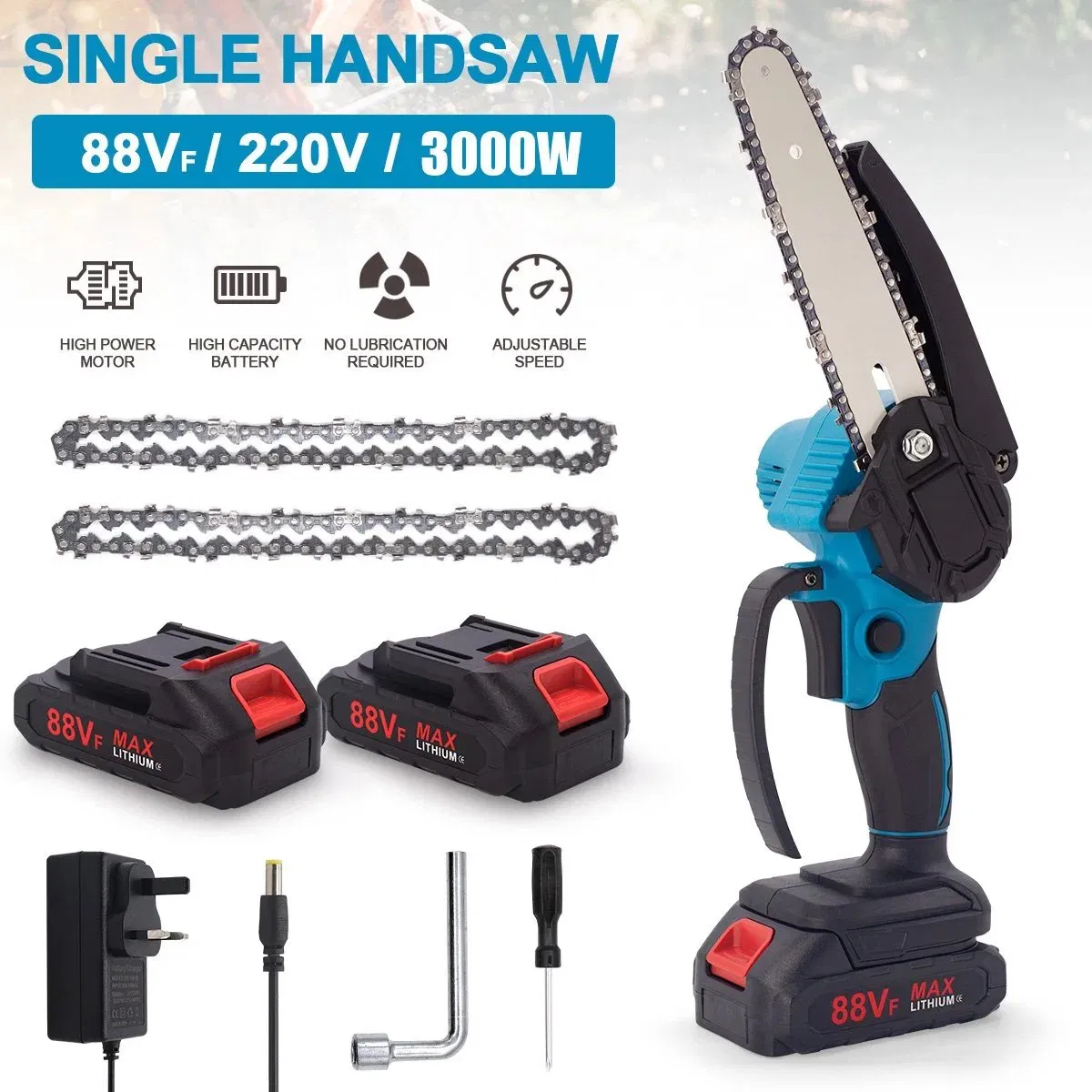 Lightweight Cordless Electric Chainsaw for One-Handed Wood Cutting