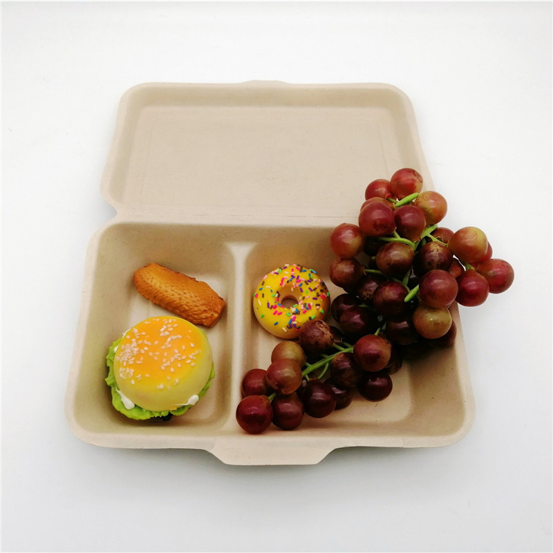 Takeaway Microwavable Bagasse Disposable 2 Compartment Bento Food Storage Lunch Boxes / Meal Prep Containers