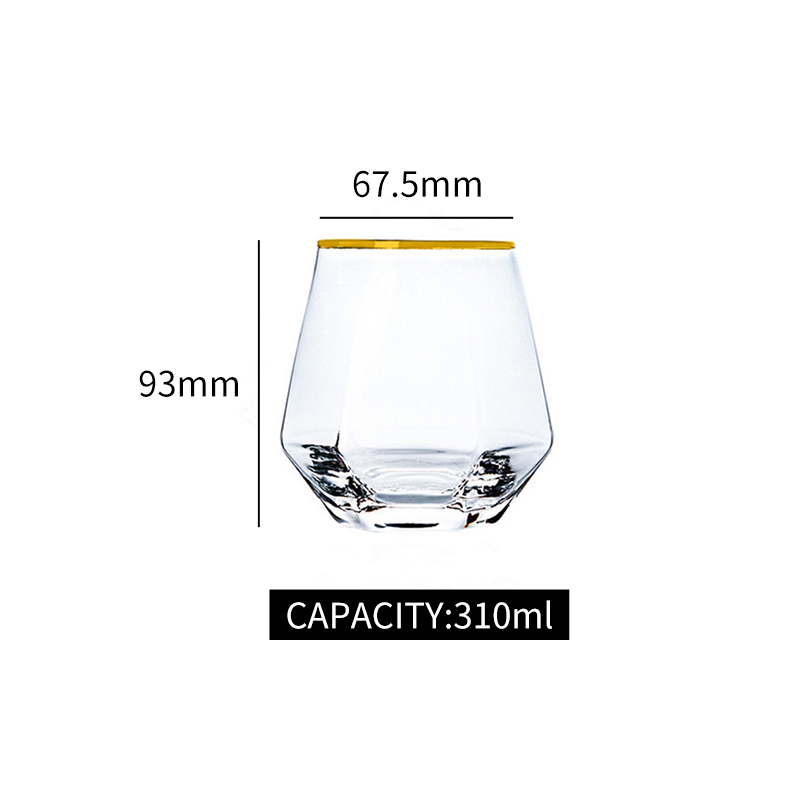 Gold Rim Thick Bottom Beer Whisky Glass Crystal Cup for Bar Party