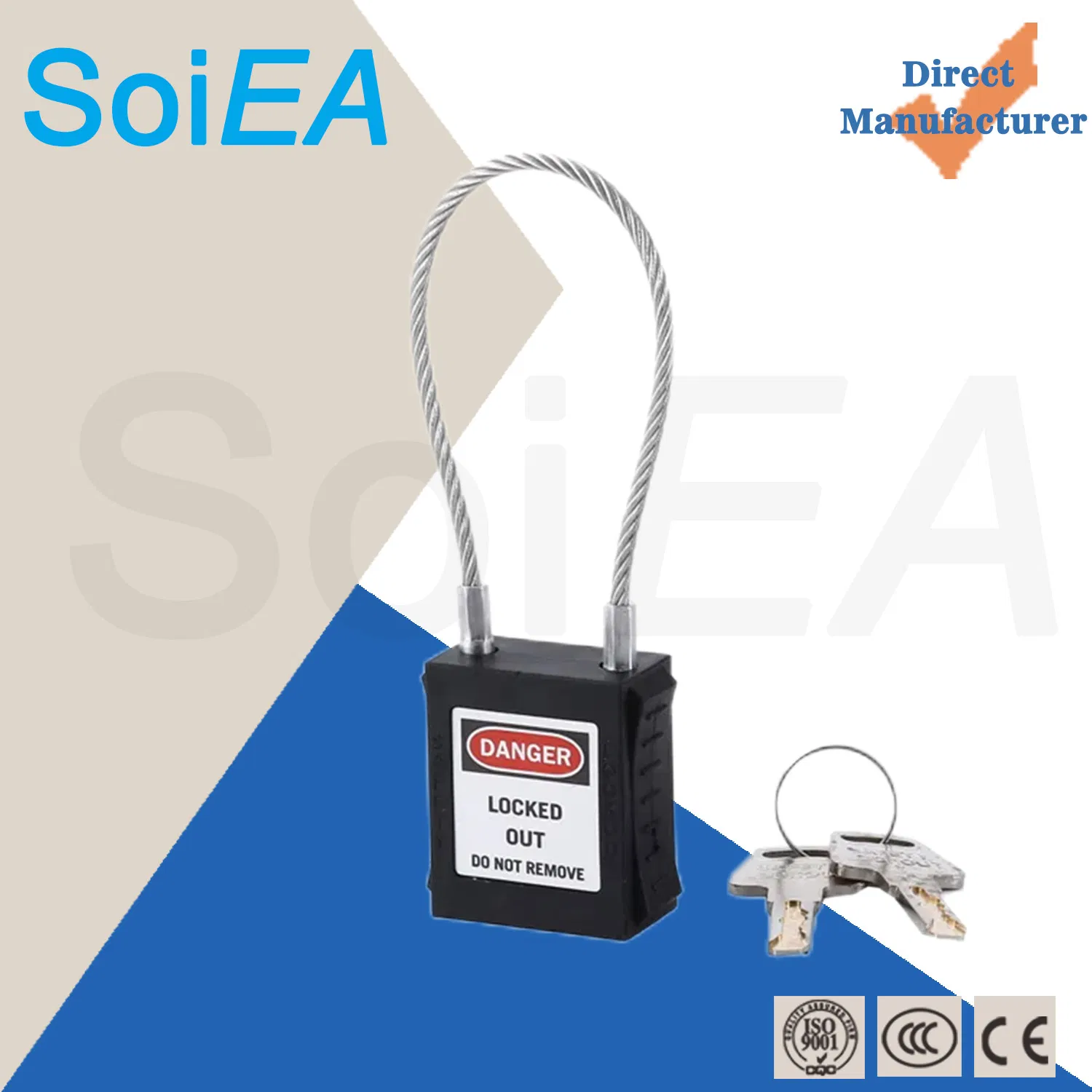 Lockout Tagout Industrial Safety Steel Cable Lock Dustproof Security Closed Shackle Stainless Steel Nylon Long Safety Padlock