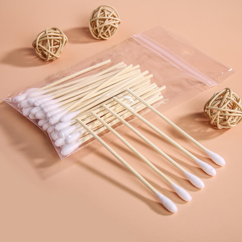 Portable Single-Ended Cotton Swabs with Bamboo Sticks, 50 Pieces in Total.