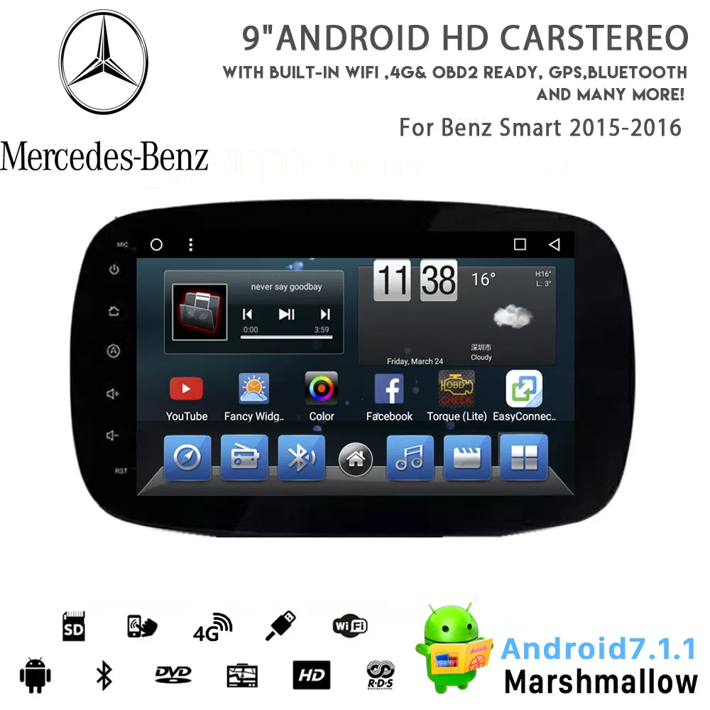 Автомагнитола Android 8.1 для Mercedes-Benz Smart 2015-2016