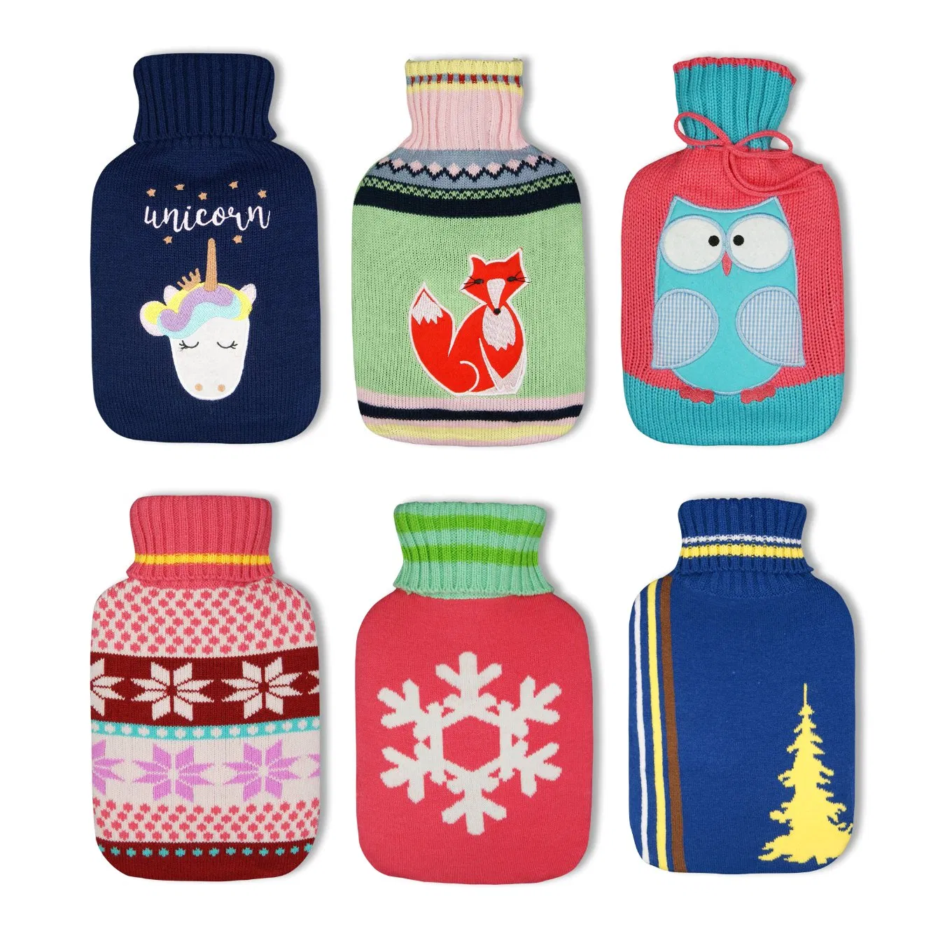 Hot-Selling Knitted Pattern Natural Rubber Hot Water Bags with Multi-Colors Patterns