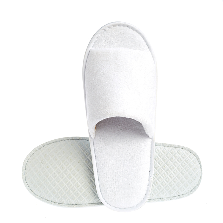 Custom Logo White Velvet Open Toe Disposable Hospital Wedding Travel Hotel Bathroom SPA Slippers for Guests