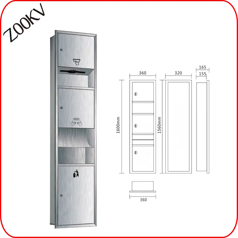 Stainless Steel Hotel Public Toilet Washingroom Sanitary Ware Bathroom Accessories Wall Mounted Towel Holder Hand Dryer Recycle Bins Stainless Steel Three in