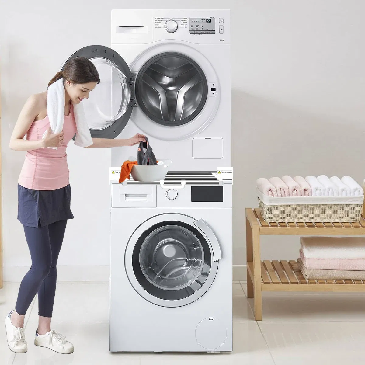 Washer Dryer Stacking Kit 29 Inch, Universal Washer and Dryer Stacking Kit with Pull out Drying Rack