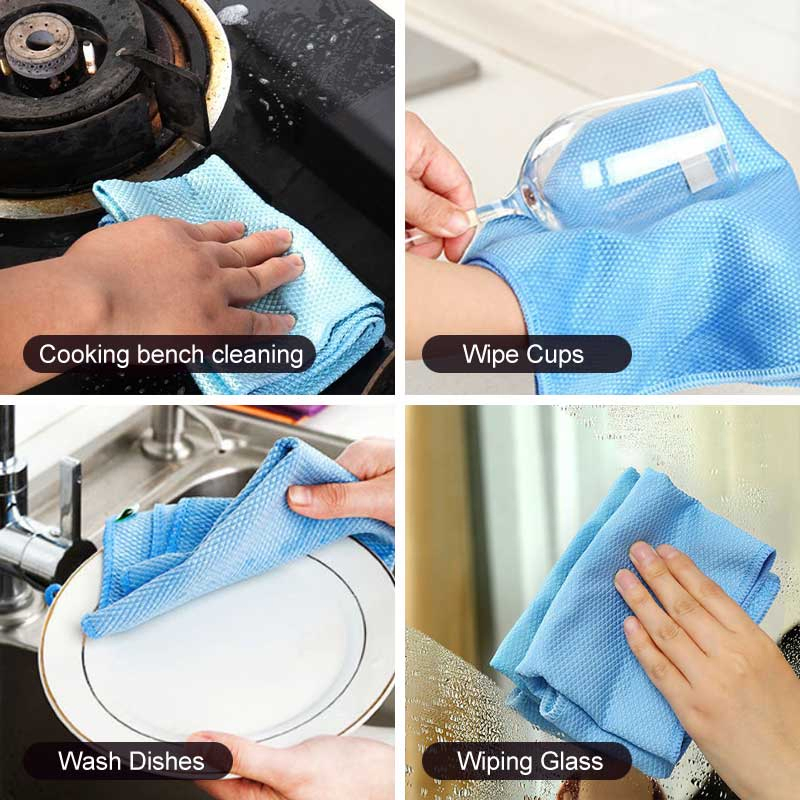 Lint Streak Free Fish Scale Rag Wipe Glass Window Car Mirror Glasses Polishing Cleaning Cloth Microfiber Kitchen Dish Towel