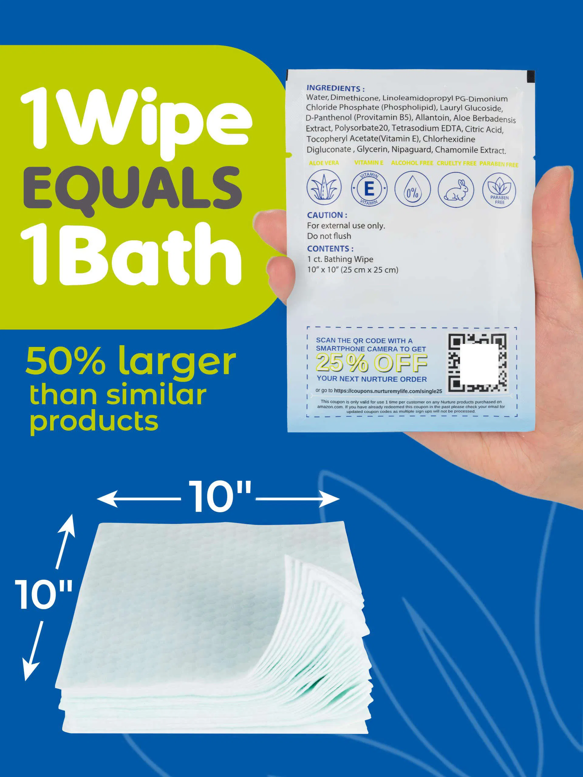 OEM Single Packed Body Cleansing Rinse Free Sponge Bath Back Wipes with Cleansing and Deodorizing Solution