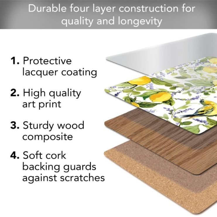 Custom Pattern Decorative Hardboard Tabletop Placemats with Cork Backing