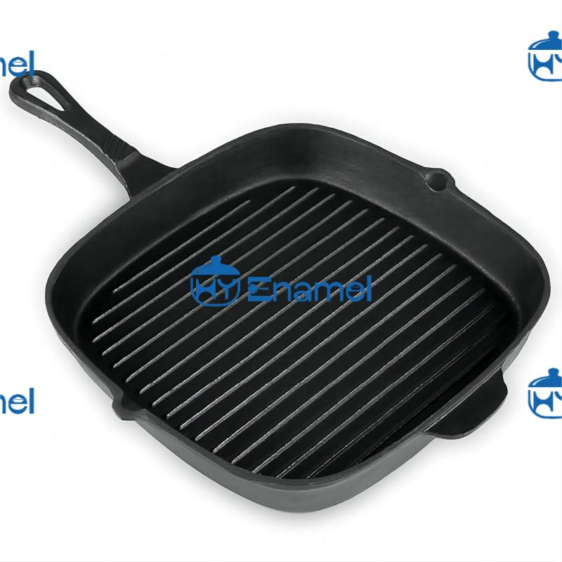 Square Non Stick Skillet, Cast Iron Steak Grill Cooking Frying Pan with Handle
