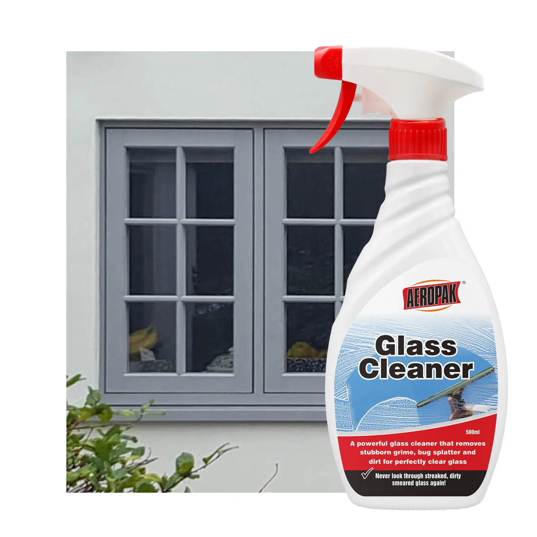Aeropak 500ml Bottle Quick-Drying Household Liquid Agent Glass Specific Cleaner Spray for Mirror Window Windshield