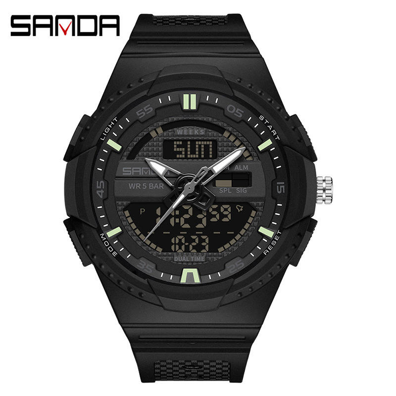 Sanda 9030 Outdoor Sports Alarm LED Analog and Electronic Chronograph Digital Watch