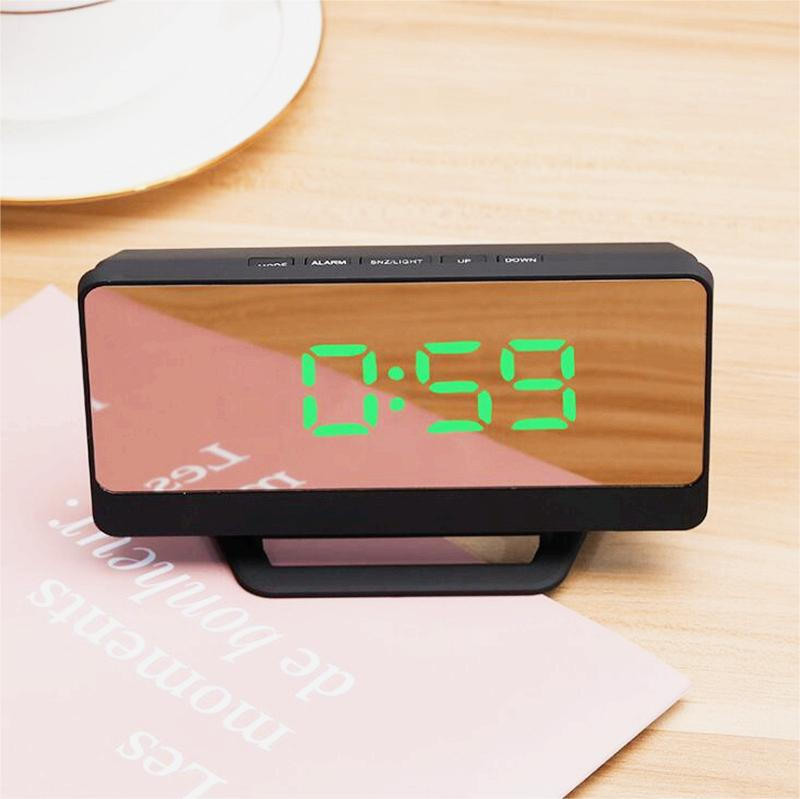 Electronic LED Temperature Mirror Alarm Clock USB Battery Dual Creative
