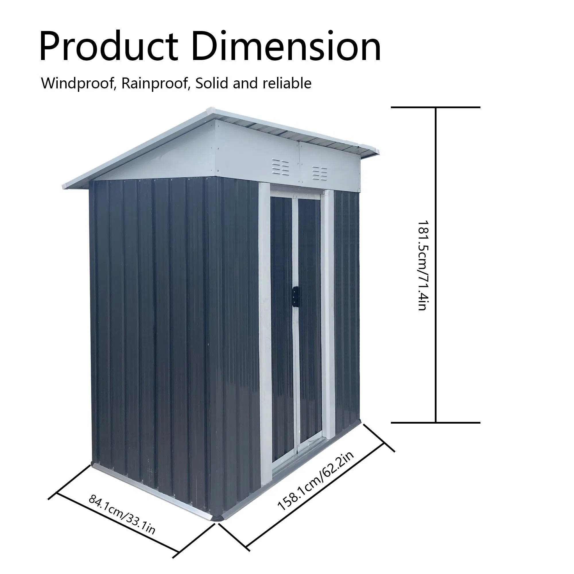 Gray Garden Sheds Metal for Sale Modern Style Outdoor Storage Tools Room