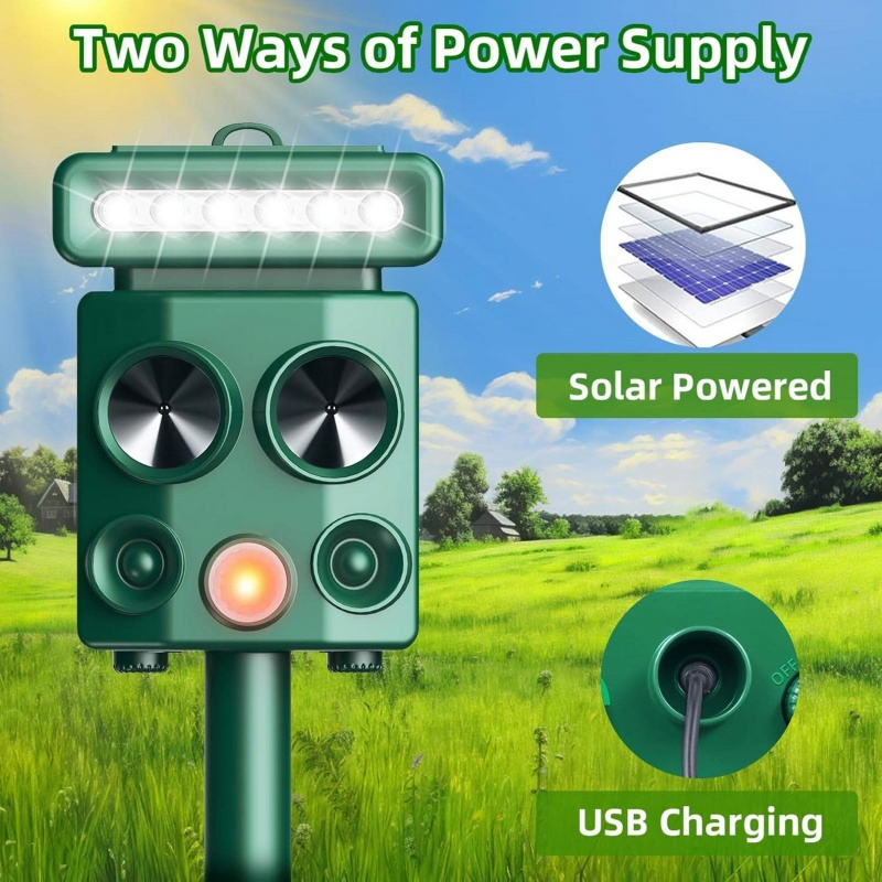 Solar Ultrasonic Deer Deterrent Motion Detection LED Strobe Light Control Outdoor Dog Yard Pest Control Animal Repellent Traps