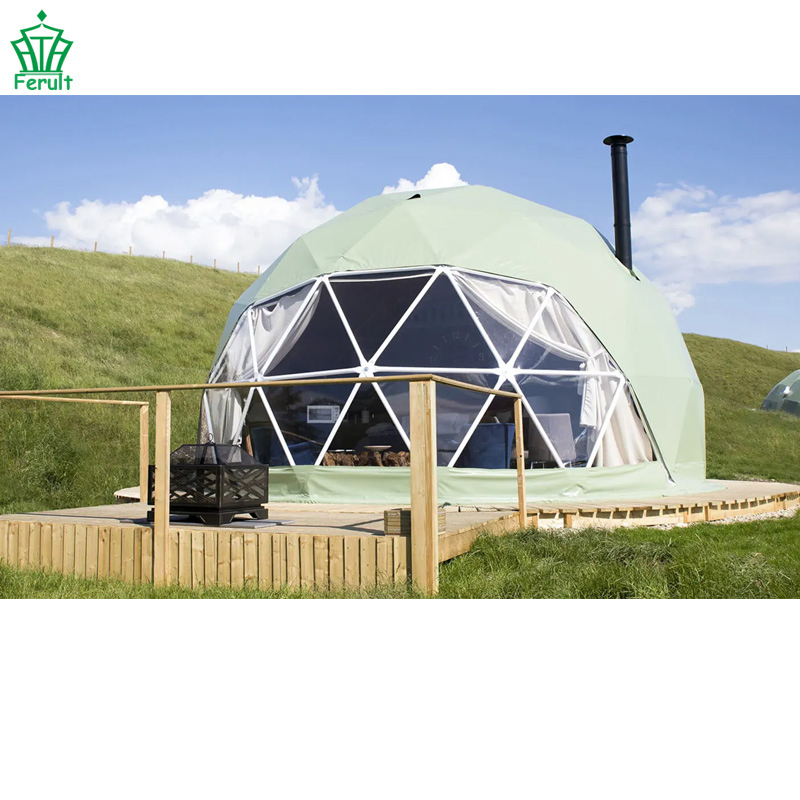 8m Luxury Aluminum Frame Green Cover Geodesic Dome Glamping Tent for Resorts