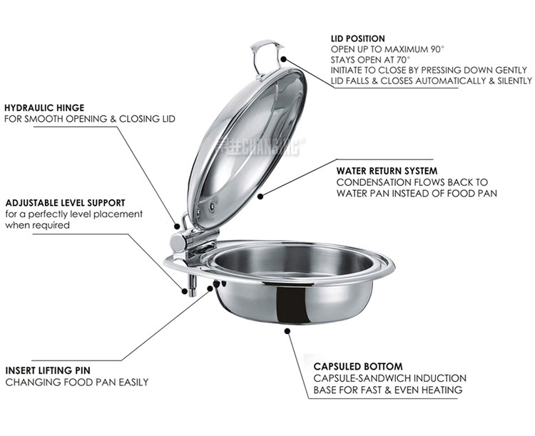 Wedding Party Luxury Chafing Dishes Hotel Serving Dish Gold Buffet Food Warmer with Glass Lid