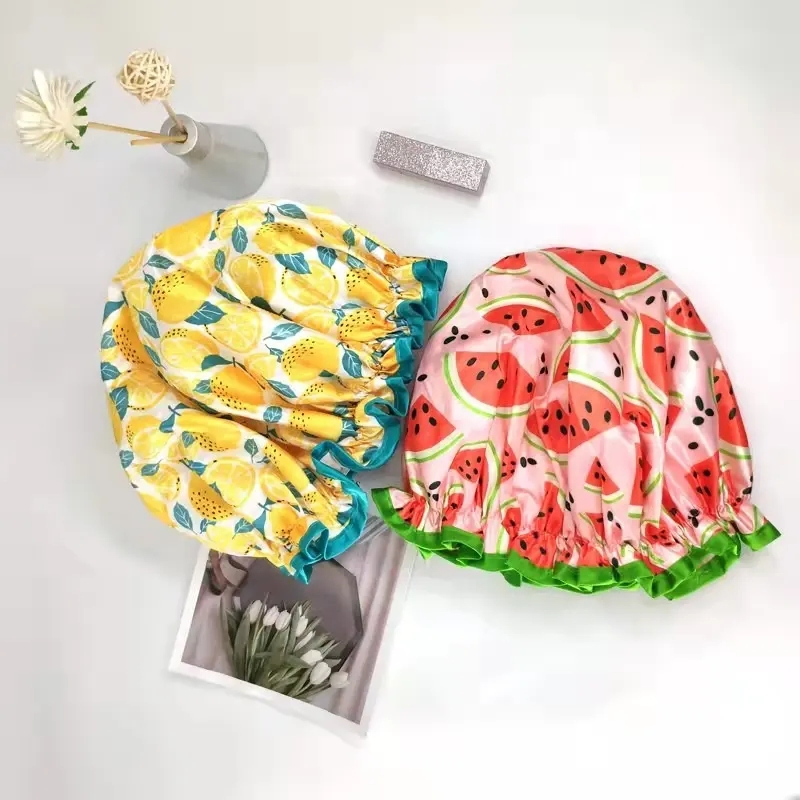 Quiet Girl Printing Shower Caps Double Layer Satin Llama Shower Cap