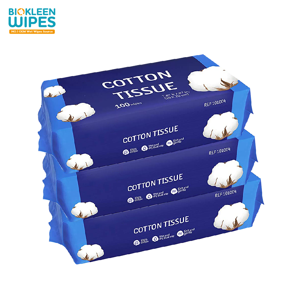 Biokleen Private Label OEM Baby Biodegradable Gym Sensitive Skin Perforated White Dry Wipes Newborns Unscented Cotton Tissue for Sensitive Skin