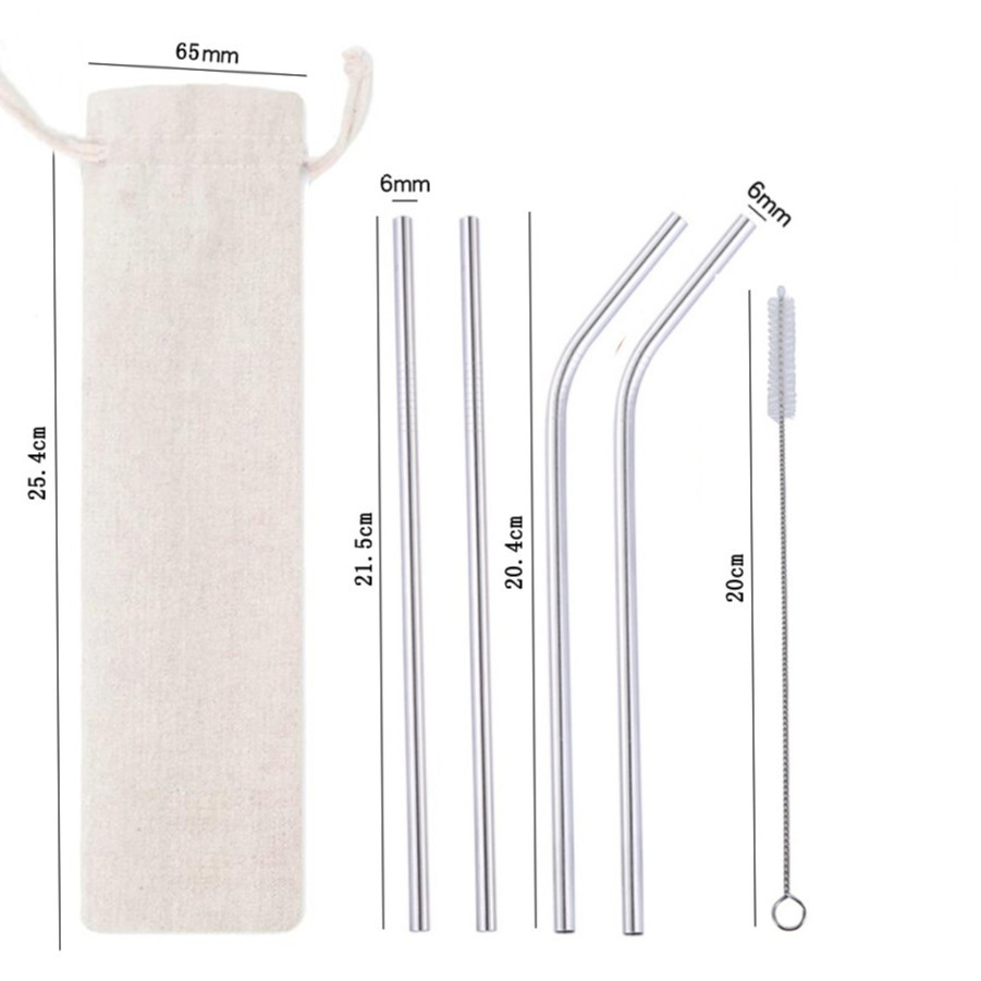 304 Stainless Steel Straw Set with Customization Bag