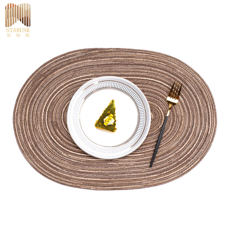 European Type Heat Insulation Elliptical Cotton Yarn Washable Woven Table Mat Placemats for Dining Table