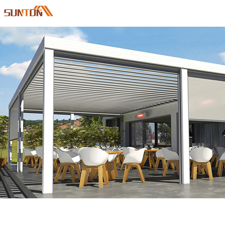 Customized Sunshade Patio Cover Electric Smart Control Outdoor Waterproof Garden Louvered Roof Aluminum Pergola with LED Lights