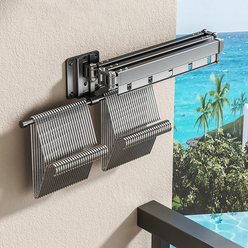 2025 New Trend No Drilling Black Coated Stainless Steel Retractable Ceiling Laundry Clothes Hanger Lines for Closet