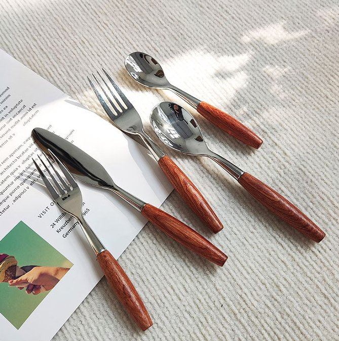 Stainless Steel Cutlery Knife Fork Spoon Luxury Wooden Handle Flatware Dinnerware Sets