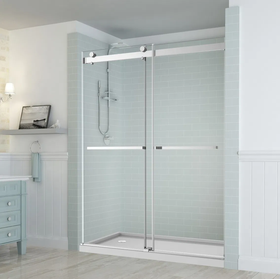 2022 Jinghu Factory Hotel Shower Enclosures Safety Tempered Glass Bathroom Sliding Frameless Framed Shower Room Door for Home Furniture