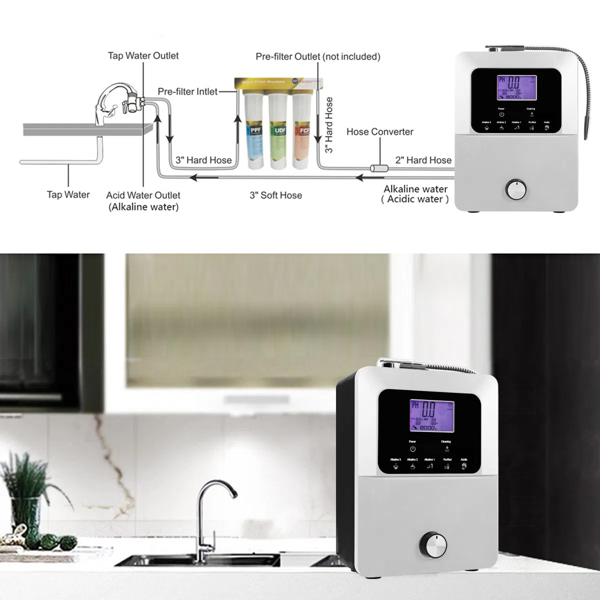 Ehm-849 Alkaline Water Ionizer 11 Plates with Internal Water Filters Agua Alcalina with 11 Ti-PT Plates