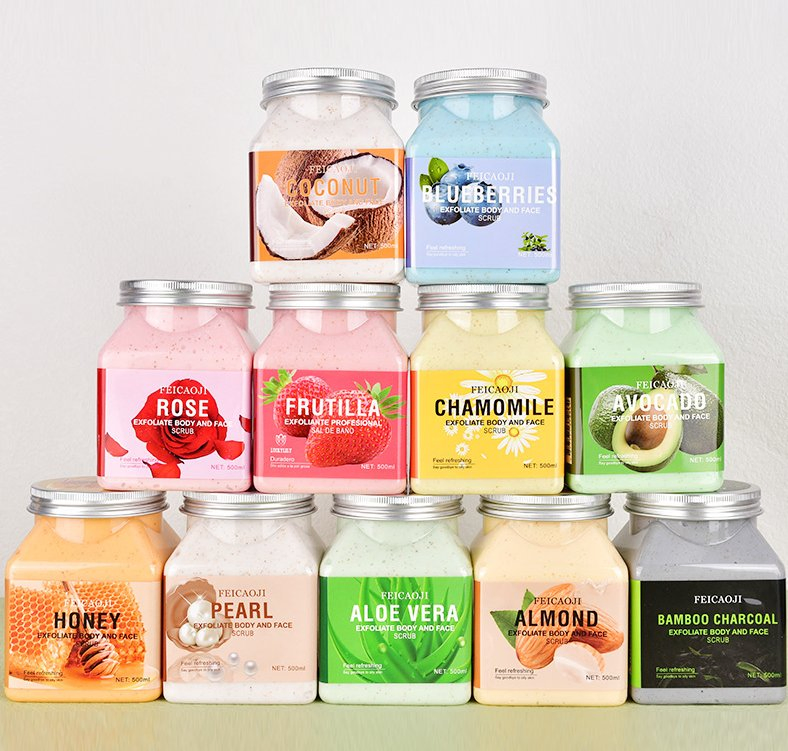 Online Wholesale in Stock Best Scrub Cream for Face and Body Skin Whitening Exfoliating Shea Butter Fruits Massage Smooth