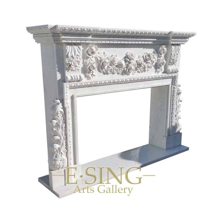 White Marble Decorative Stone Angel Carved Fireplace Surround Design