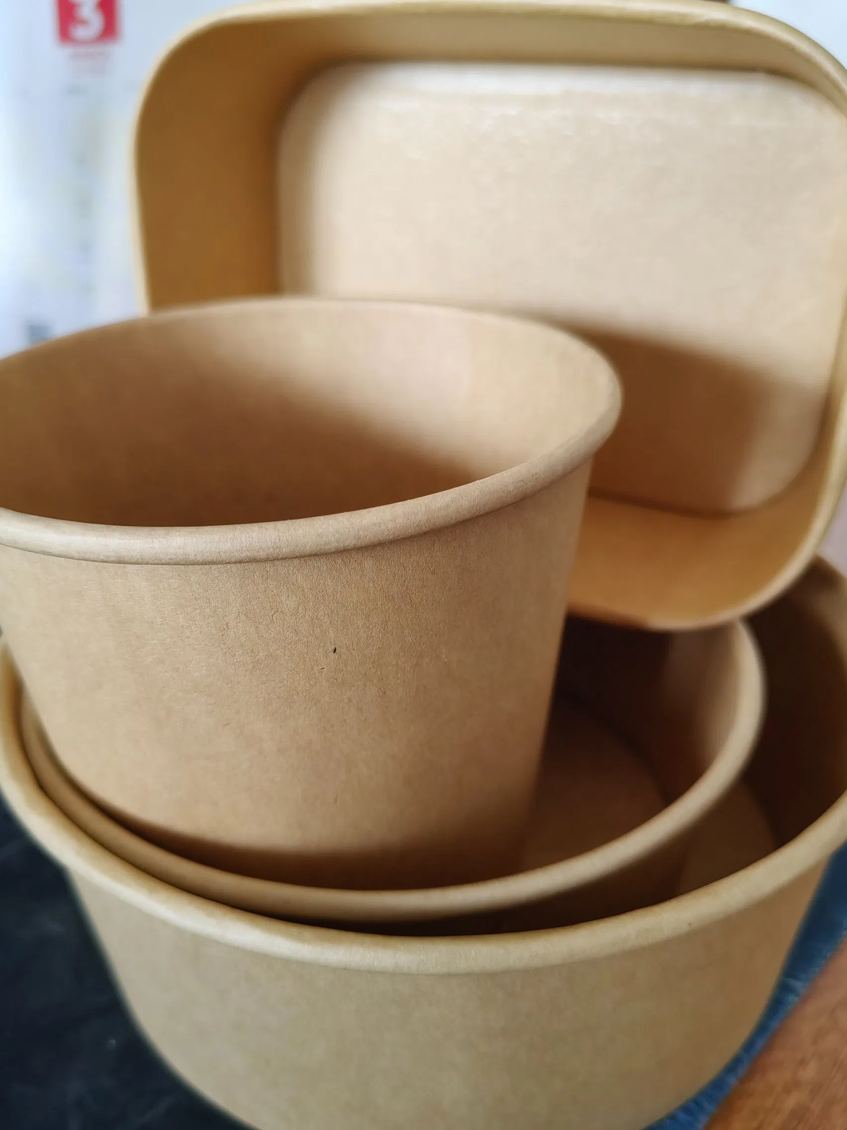 White Brown Kraft Paper Bowls with Lid Food Packing Box