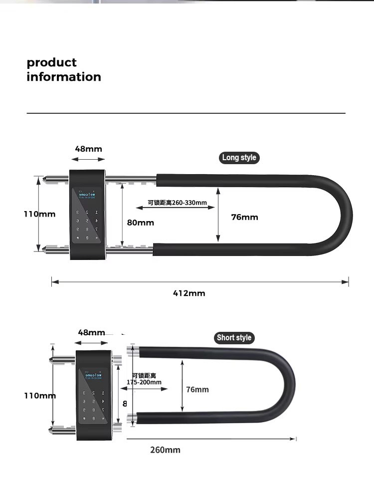 Tuya APP Remote Control Smart BLE Bluetooth Mesh U Shape Fingerprint Glass Door Lock