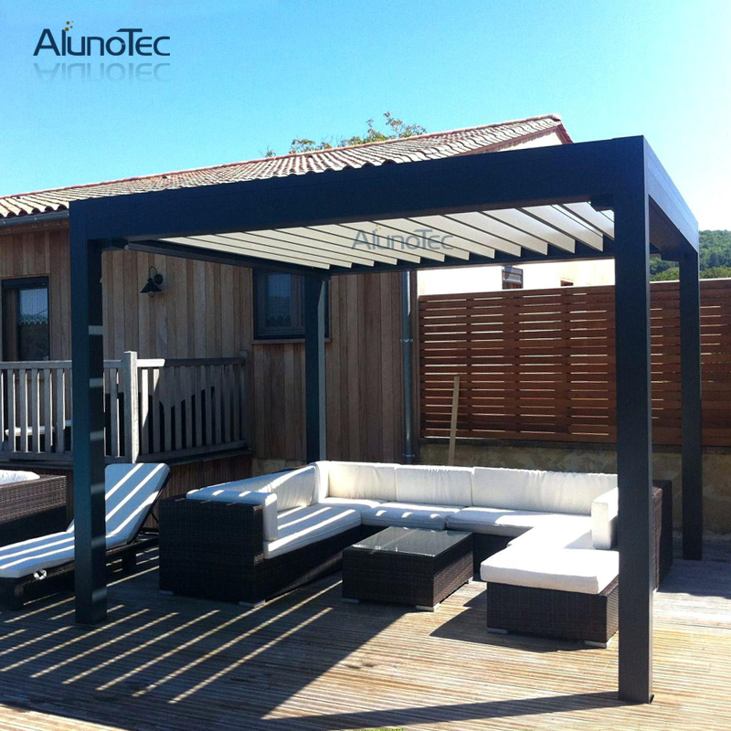 Wall Hanging Motorized Pergola Aluminium Outdoor with LED Lights