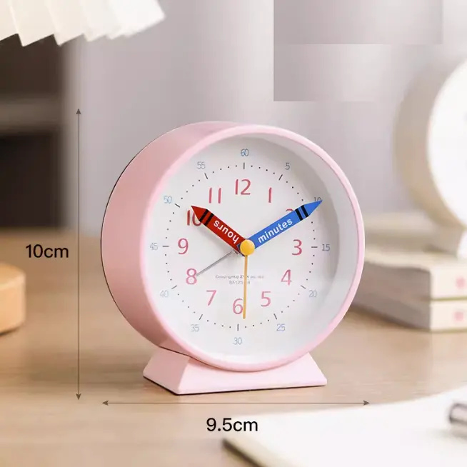 4 Inch Kids Cartoon Pink Table Clock Student Wake up Cute Children Alarm Clock Mini Small Study Metal Desk Clock Custom