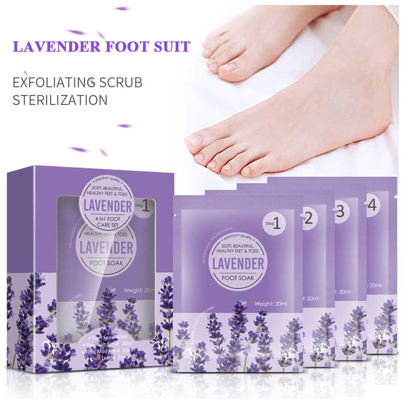 Hot Selling Peeling off Foot Soak Pedicure Salt 4 in 1 Lavender Moisturizing Exfoliating Feet Scrub